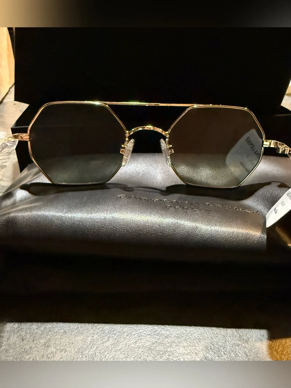 😎 NWT! Carolina Lemke Unisex Hexagon Thin Metal Frame Sunglasses